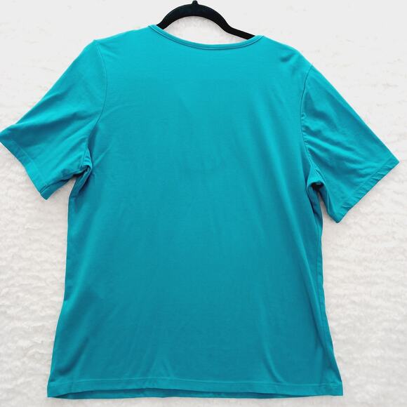 T-Shirt Size L Teal Embroidered Grandma Pullover Casual Soft Girl Chic Resort - Picture 9 of 12